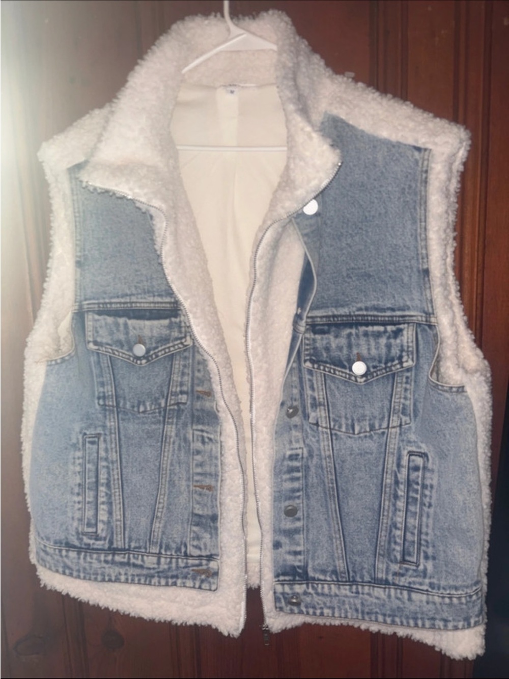 Denim Sherpa-Lined Vest - Light Blue